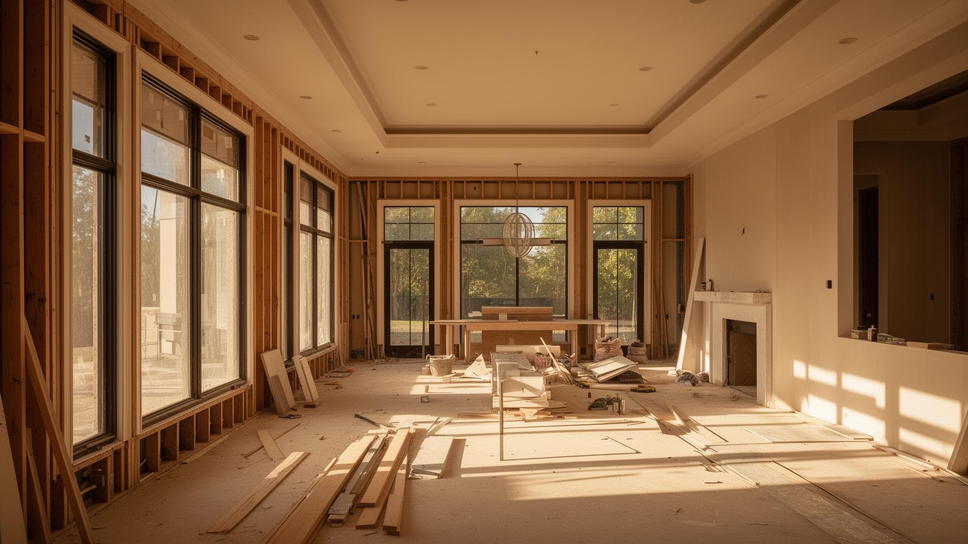 Luxury home remodeling project in progress with warm natural lighting in Dallas-Fort Worth