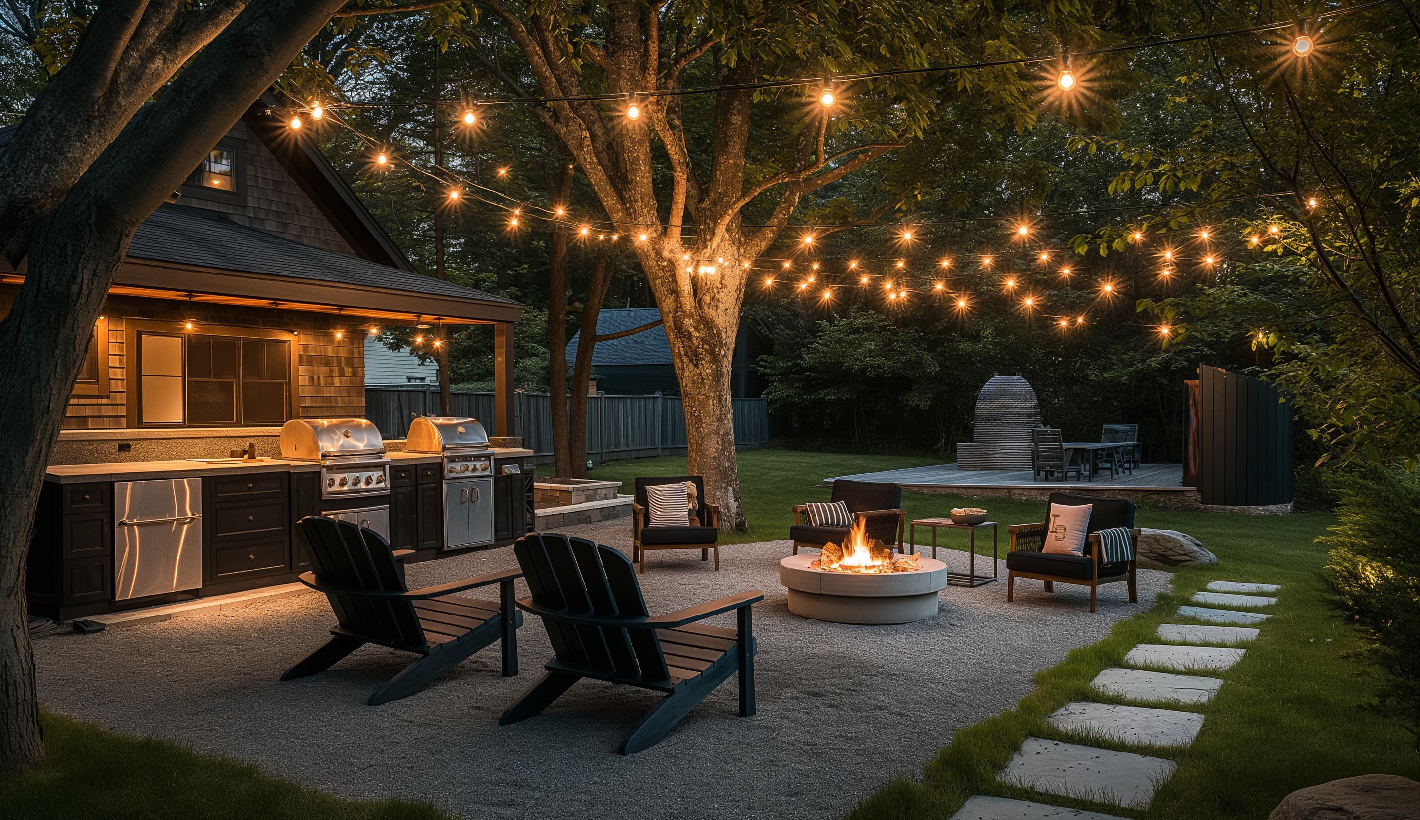 Custom Dallas-Fort Worth outdoor kitchen and living space with built-in grill, cabinetry, and covered patio