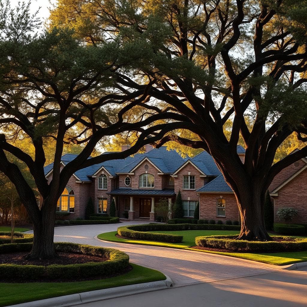 Tree-lined streets and luxury homes in Colleyville, Texas