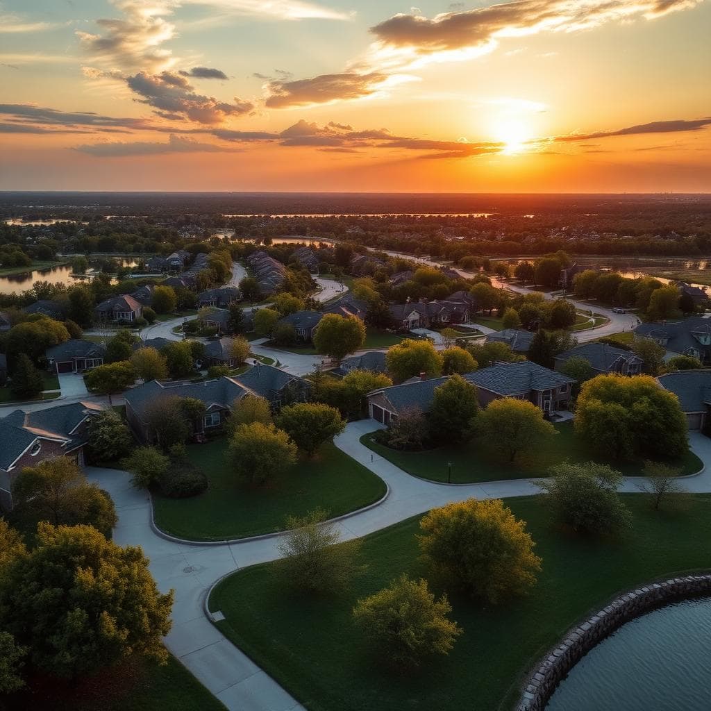 Lewisville Lake area with suburban homes and green spaces