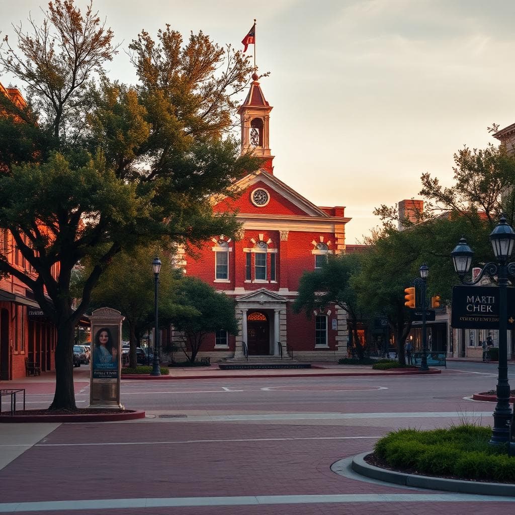 McKinney Texas historic downtown square at sunset