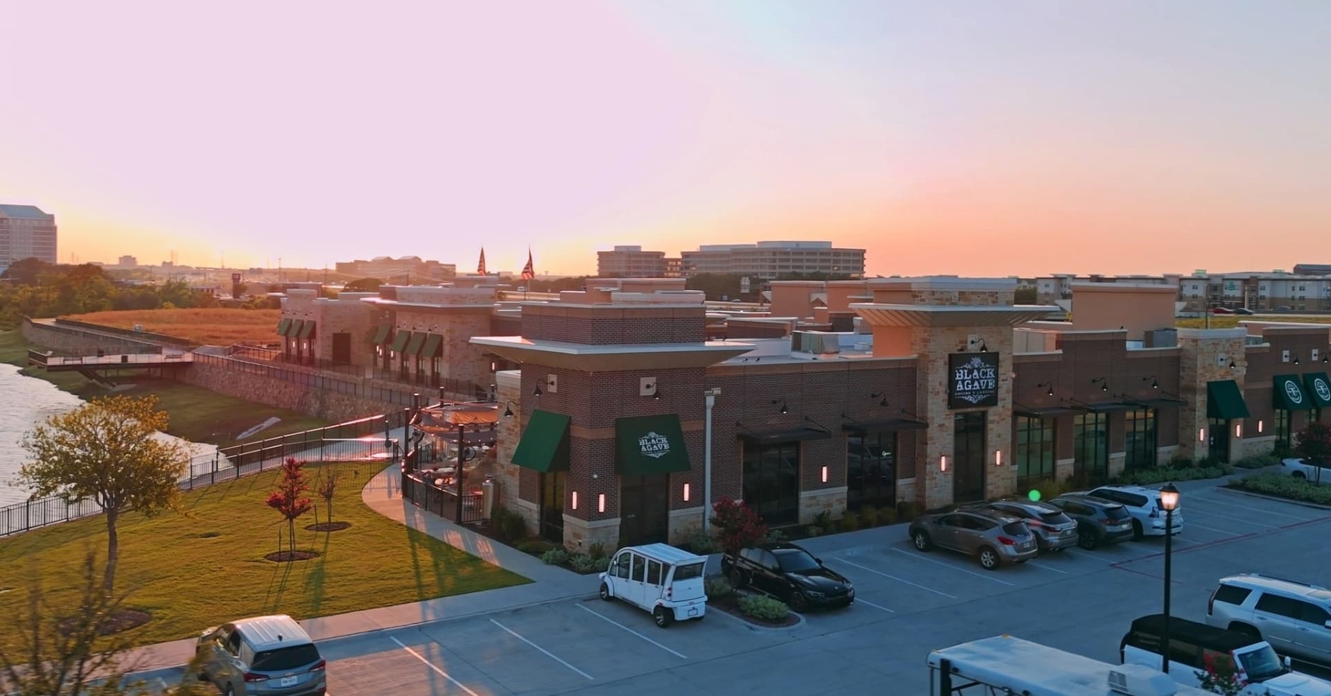 Restaurant exterior sunset view Mercer Crossing
