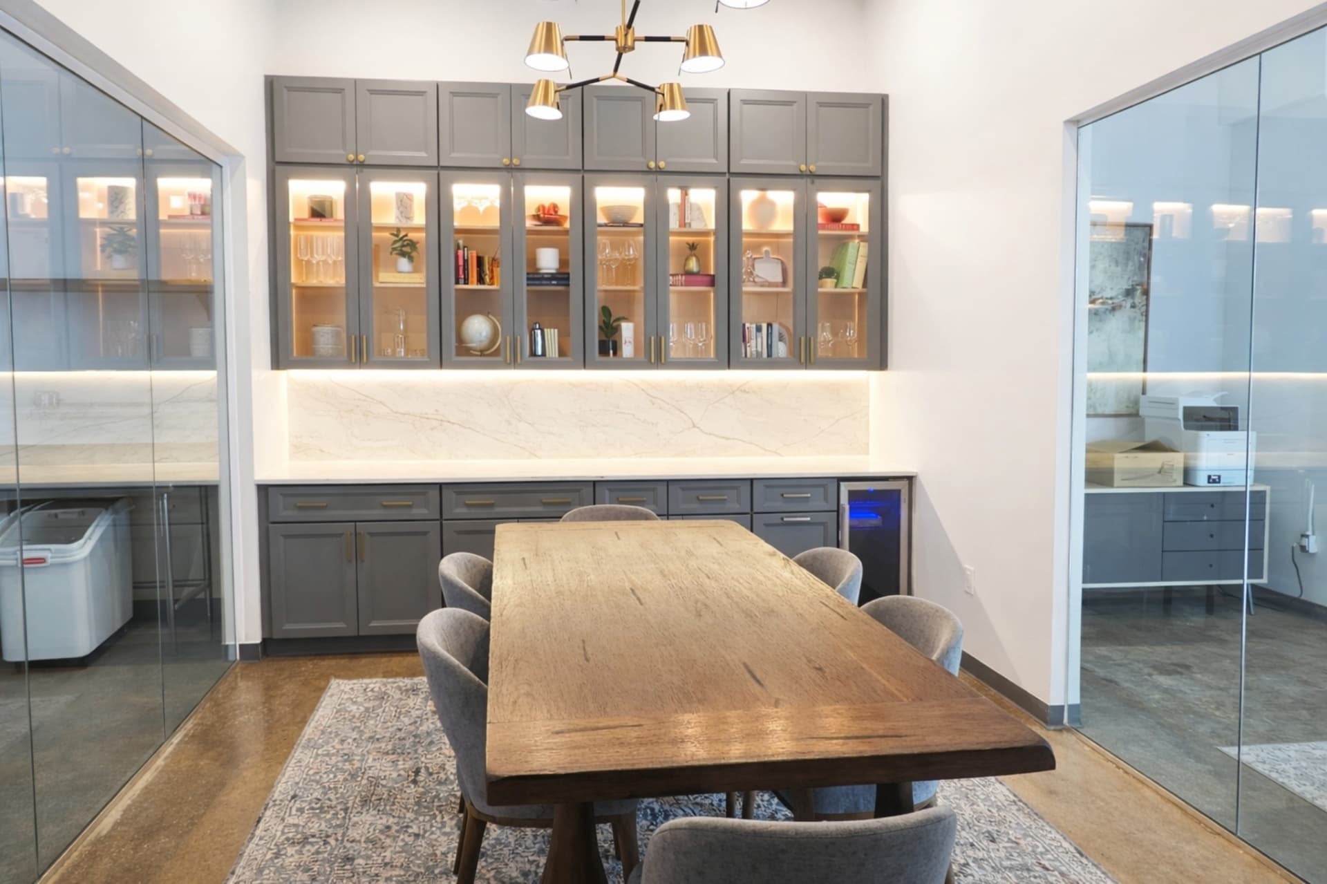Boxwood Hospitality office custom cabinetry with interior lighting