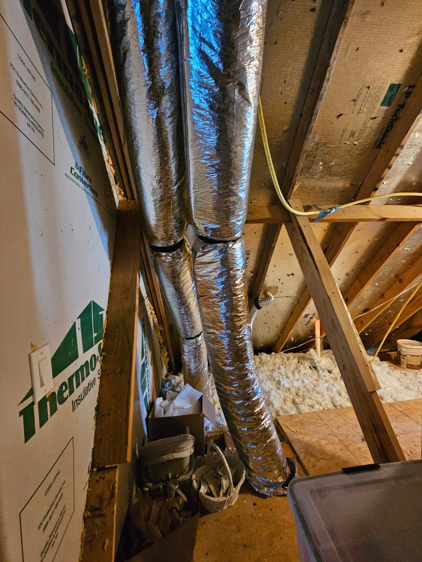 Grapevine attic before conversion — HVAC ducts and framing