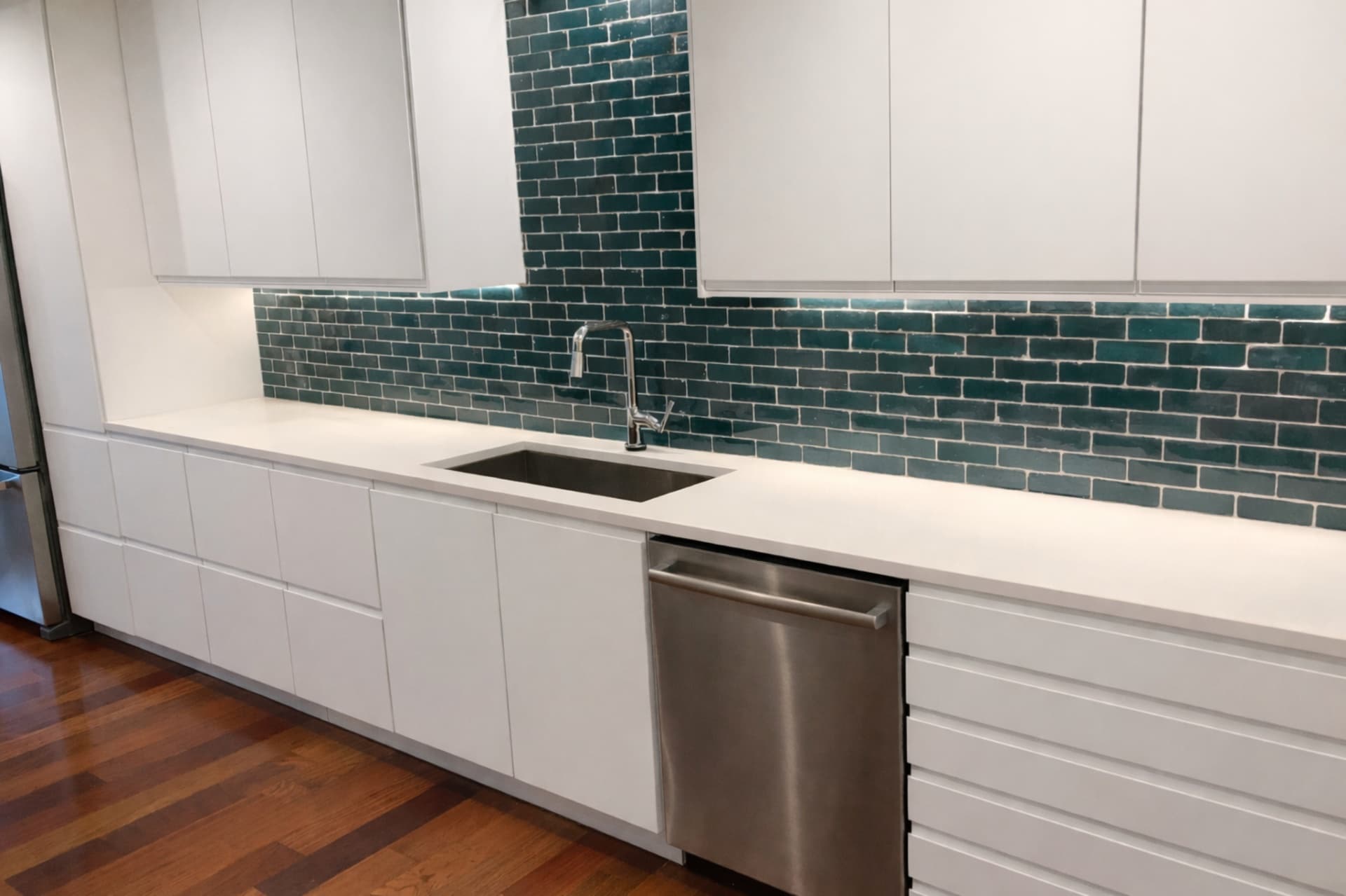 North Dallas kitchen remodel teal backsplash detail