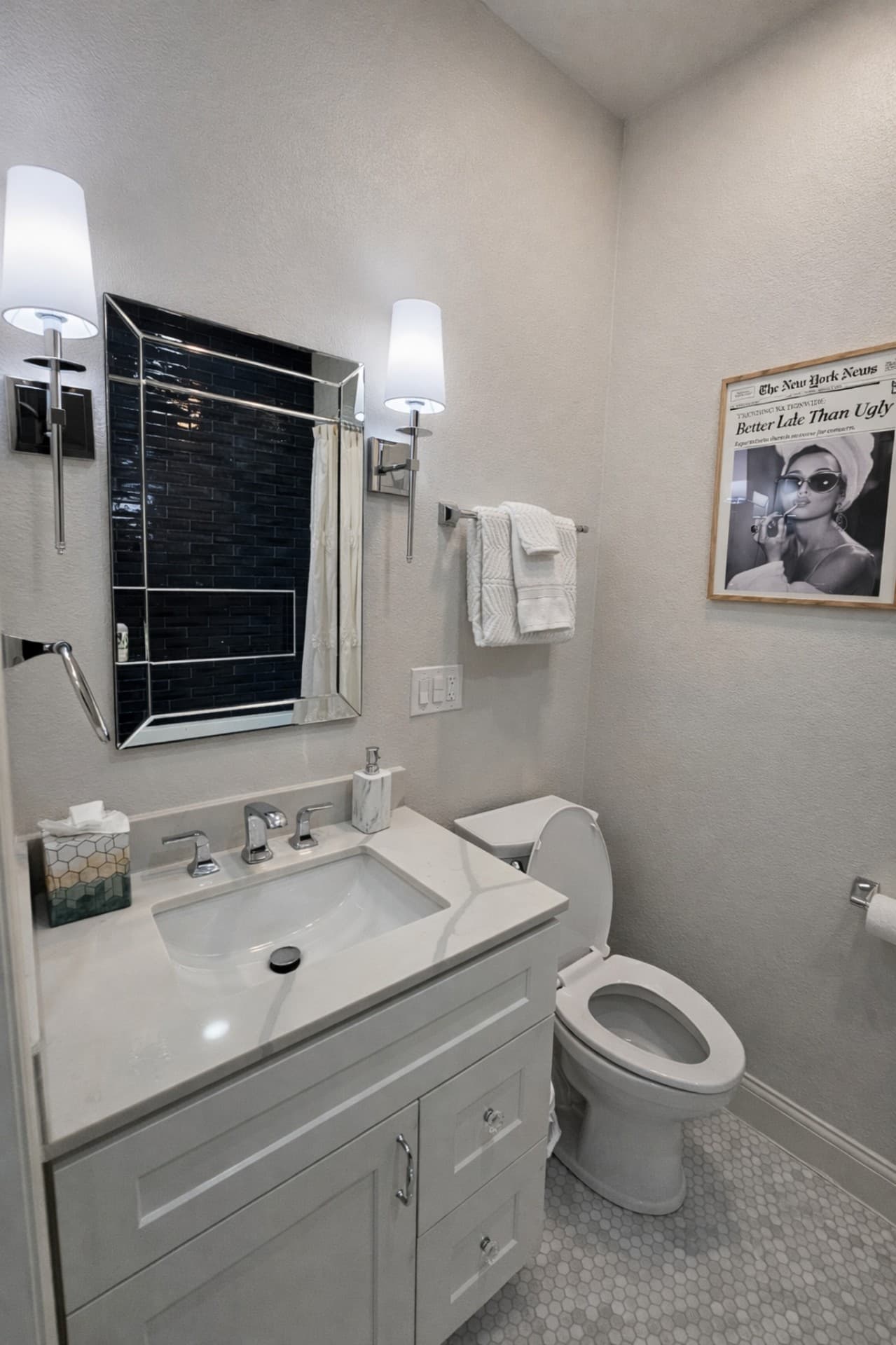 The Colony TX addition full bathroom with vanity, toilet, and tub shower
